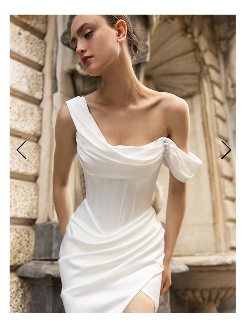 White Draped Off-Shoulder Wedding Dress